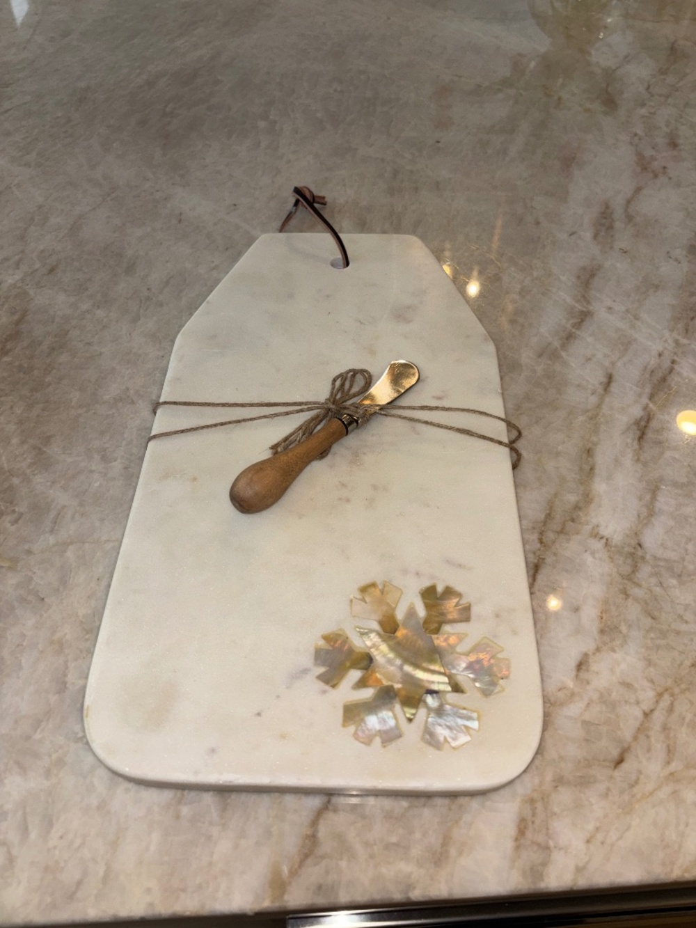 Marble cutting/display board with cheese knife